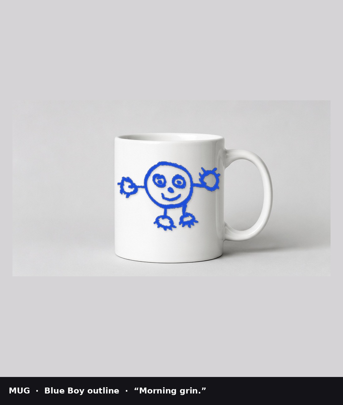 White mug with Blue Boy blue outline