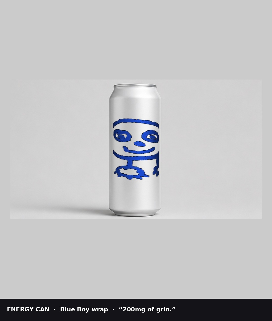 Energy drink can with Blue Boy outline